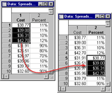 spreadsheet display formats drag
